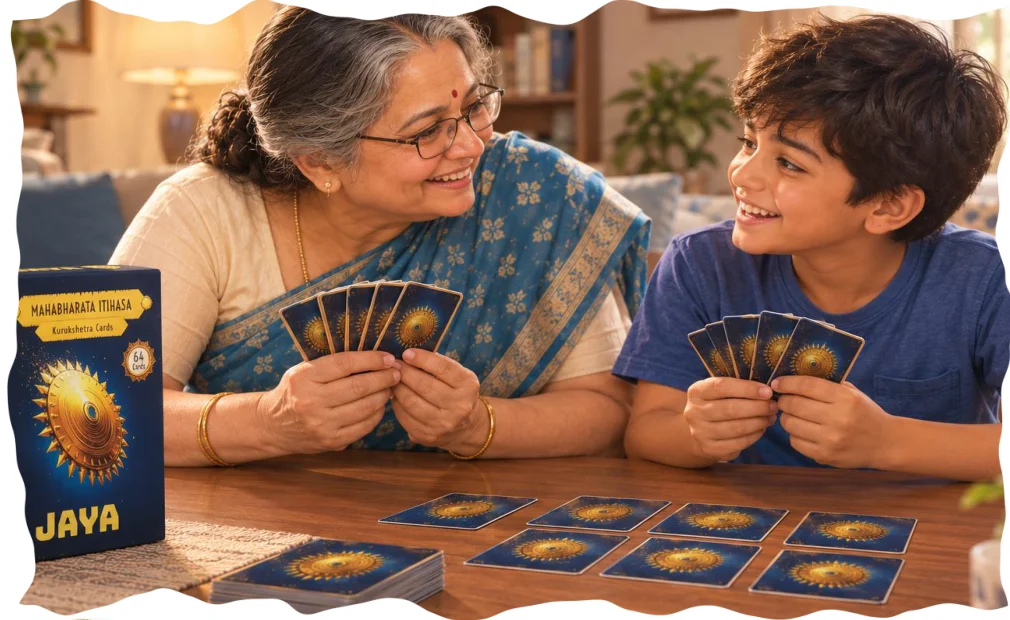 A grandmother and grandson playing Jaya
